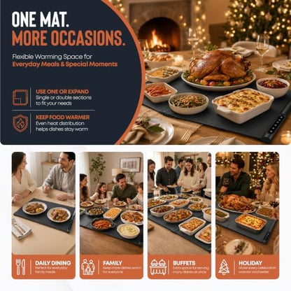 XXL Food Warming Mat Countertop 42"x16" – 2 Piece Extendable Electric