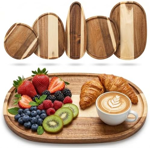 Okllen Set of 5 Small Acacia Wood Serving Platter and Trays, Irregular