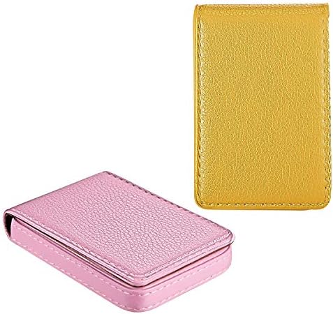 Outus 2 Pcs Business Card Wallet PU Leather Magnetic,Yellow and Pink