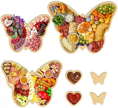 3 Pcs Butterfly Charcuterie Board with 2 Dipping Saucers and 2 DIY