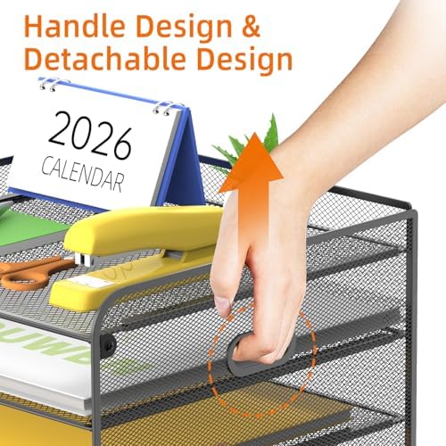 SUPEASY Mesh Desk Organizer with File Holder, 5-Tier Paper Letter Tray