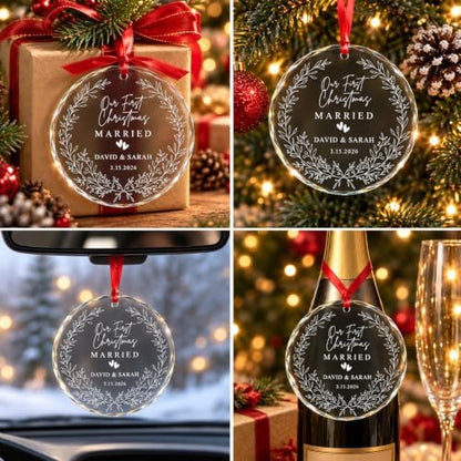 Personalized Our First Christmas Married Crystal Ornament - 2026
