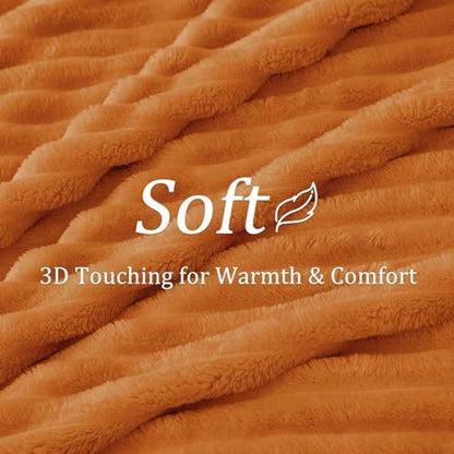 BEDELITE Ribbed Fleece Fall Throw Blanket, Burnt Orange, 50"x60"