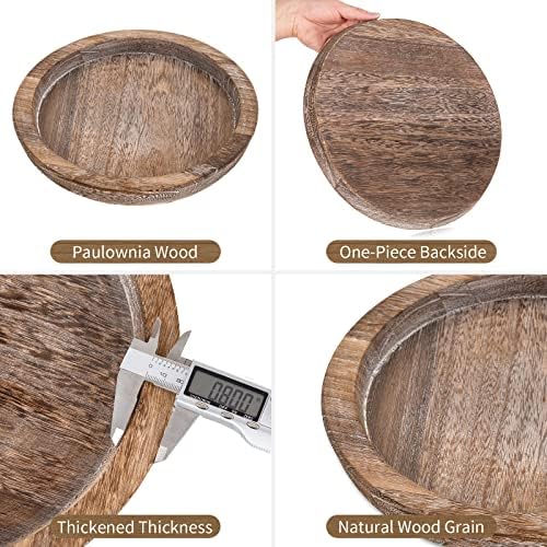 Hanobe Wooden Tray for Coffee Table, Decorative Round Candle Holder