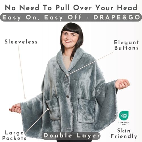 Original Premium Double Layer Poncho Blanket, No Sleeves, Sherpa
