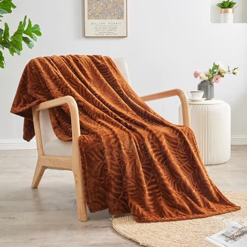 SOCHOW Super Soft Flannel Fall Throw Blanket, 50 x 60 Inches, Caramel