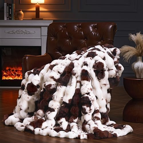 Faux Fur Throw Blanket for Couch, Fluffy Fuzzy Plush Bubble Blanket