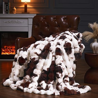 Faux Fur Throw Blanket for Couch, Fluffy Fuzzy Plush Bubble Blanket