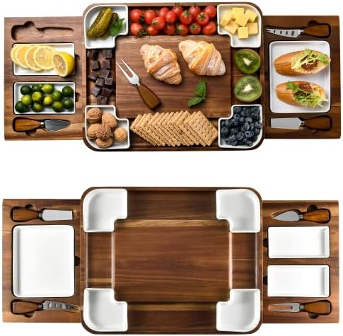 Shanik Upgraded Acacia Cheese Board Set, Square Shaped Charcuterie