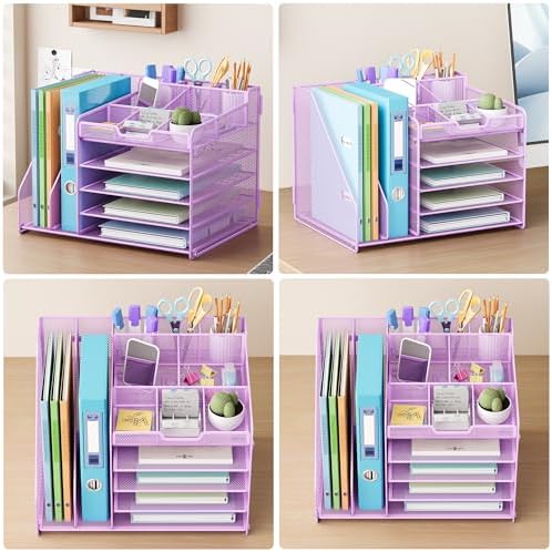 Lavatino 5-Tier Desk Organizer with 2 File Holders, Metal Adjustable