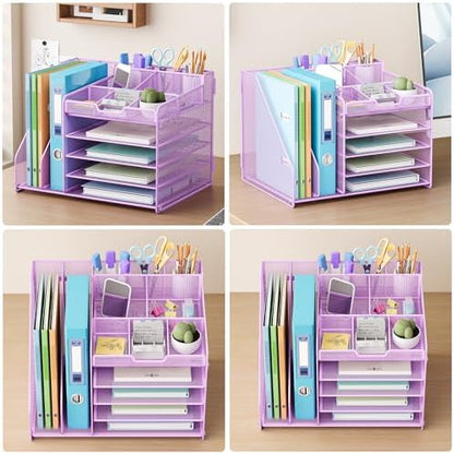 Lavatino 5-Tier Desk Organizer with 2 File Holders, Metal Adjustable