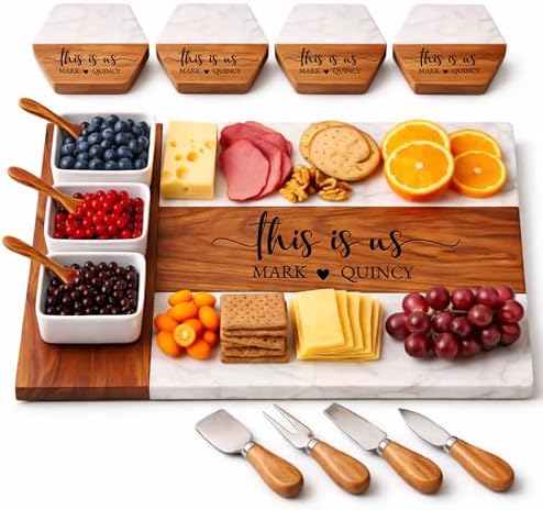 Personalized Charcuterie Board Set - Custom Engraved Wooden Marble