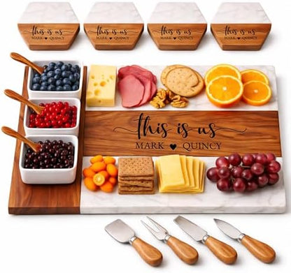 Personalized Charcuterie Board Set - Custom Engraved Wooden Marble
