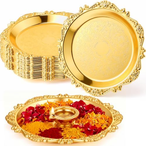 Rtteri 30 Pcs Indian Pooja Return Gift for Guests Small Gold Tray