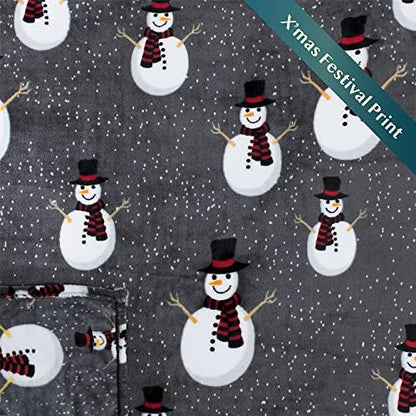 PAVILIA Christmas Snowman Throw Blanket, Grey Winter Fleece, 50x60