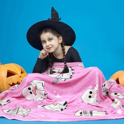Pink Ghost Reader Blanket Halloween Reading Book Throw Blankets