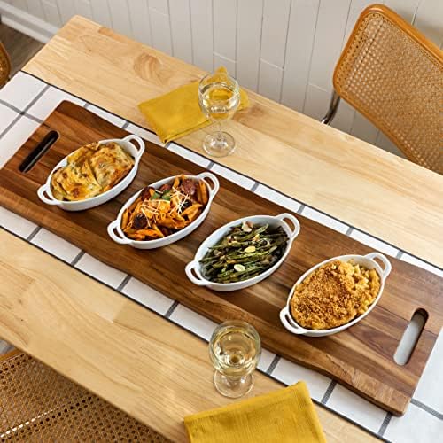 Large Acacia Serving Board with Handles, 36 x 12 Inch Rectangular
