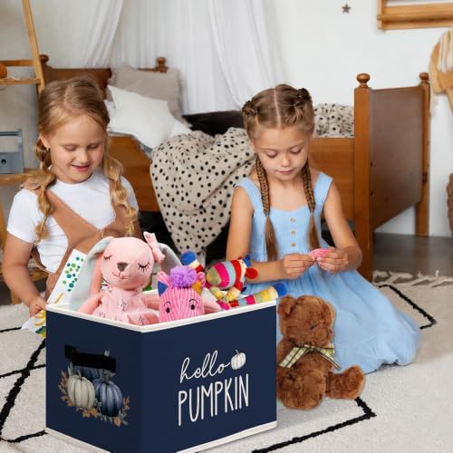Blue Hello Fall Pumpkin Storage Boxes, Fall Pumpkin Cube Storage Bin