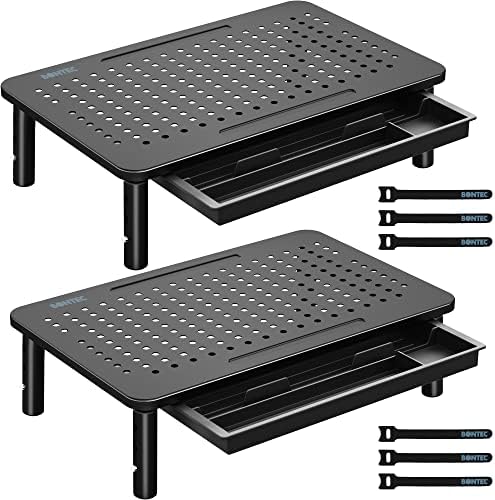 BONTEC 2 Pack Adjustable Monitor Stand Riser with Drawer, Supports