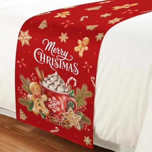 Bed Runner for Twin Size Beds, Merry Christmas Decorative Bed Runners