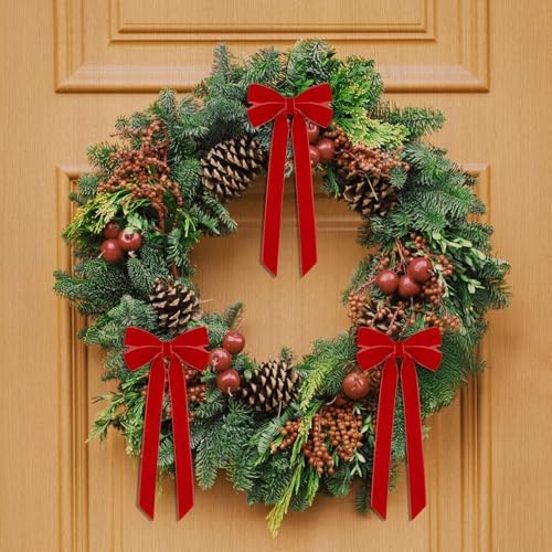 12Pcs Red Velvet Ribbon Bows Christmas Tree Decorations,5in x 10in