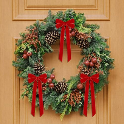12Pcs Red Velvet Ribbon Bows Christmas Tree Decorations,5in x 10in