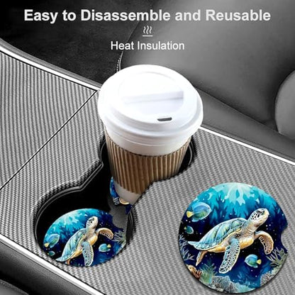 2 Pack Sea Turtle Car Cup Holder Coasters Universal Neoprene Coasters