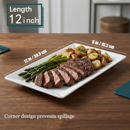 12" Serving Platters Set of 4, White Rectangular Plates, Ceramic
