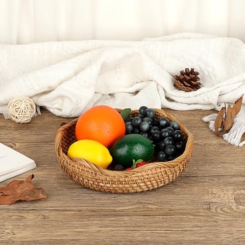 Hipiwe Natural Rattan Tray 8.5" Wicker Key Basket Bowl for Entryway