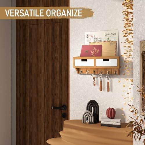 Rebee Vision Key Holder Wall Mount for Room Decor, Light Brown & White