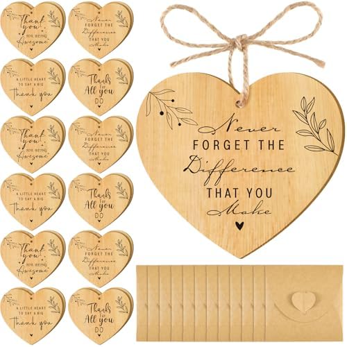 Wesiti 24 Pcs Thank You Gifts Bulk Heart Shaped Wooden Hanging