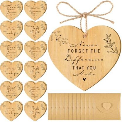 Wesiti 24 Pcs Thank You Gifts Bulk Heart Shaped Wooden Hanging