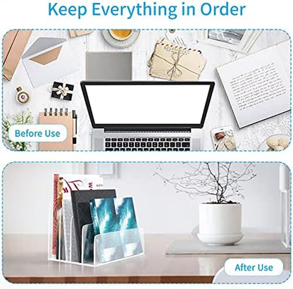 Clear Acrylic File Organizer, 4 Sections Acrylic File Holder Sorter