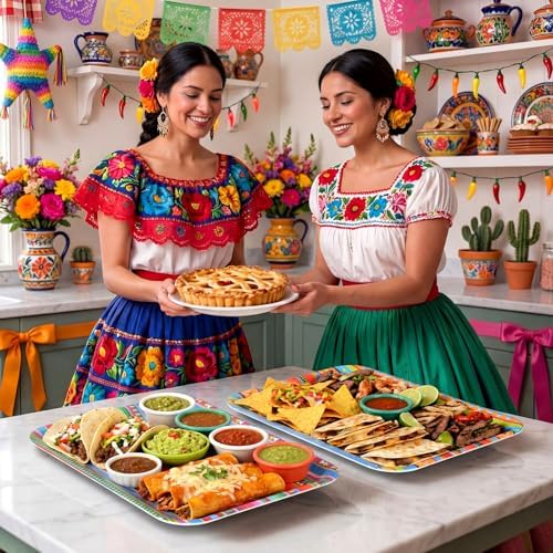 Vesici 6 Pack Mexican Melamine Serving Trays, 13 x 10 in Aztec