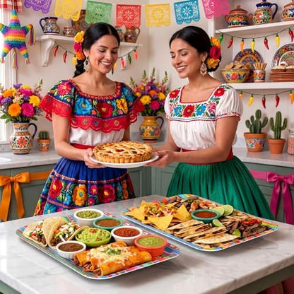 Vesici 6 Pack Mexican Melamine Serving Trays, 13 x 10 in Aztec