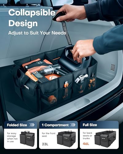 HOTOR Trunk Organizer - Foldable Car Organizer for SUVs & Sedans