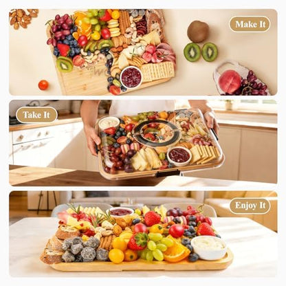 Portable Bamboo Charcuterie Board with Lid, Engraved Mom Print