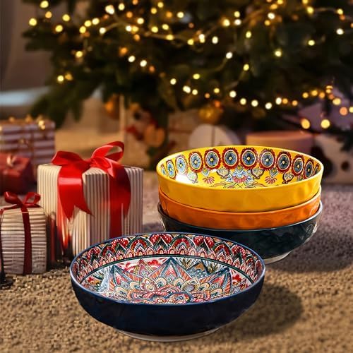 Boho Large Serving Bowls, 10.2 Inch Fruit Salad Bowls, Decorative