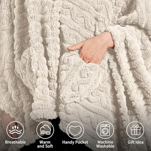 Wearable Blanket Poncho Cape Wrap for Adult, Cozy Sherpa Fleece