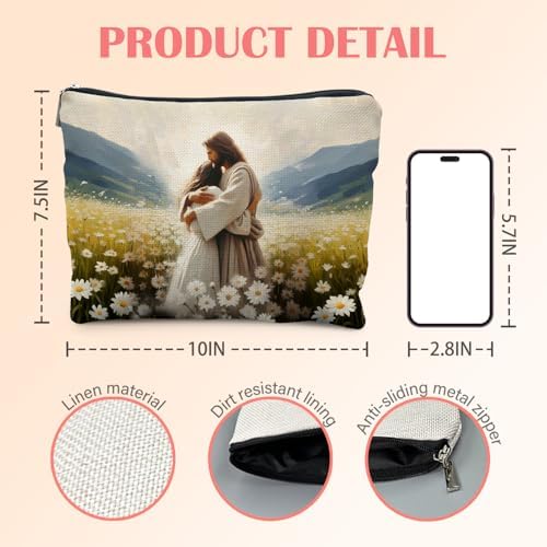 Floral Jesus Hugging Women Makeup Bag, Christian Gifts for Women