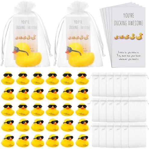 Jenaai 60 Sets Rubber Ducks Thank You Gifts Bulk with Card Bags,Cute