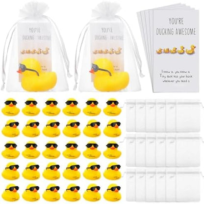 Jenaai 60 Sets Rubber Ducks Thank You Gifts Bulk with Card Bags,Cute