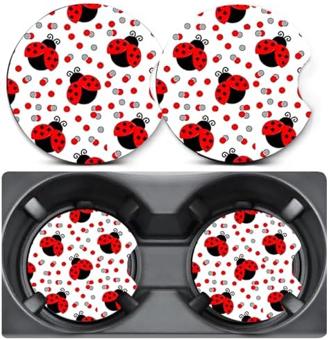 2 Pack Ladybug Car Coasters for Cup Holder,Neoprene Anti Slip Mat