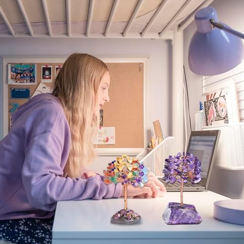 Amethyst Crystal Tree of Life,Purple Room Office Desk Decorations