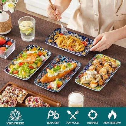 vancasso Simi 6-Piece Rectangular Ceramic Plates Set, 8.5" x 5.1"