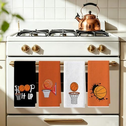 4 Pcs Basketball Hand Towels, Basketballs Gifts Reusable Dish Towels