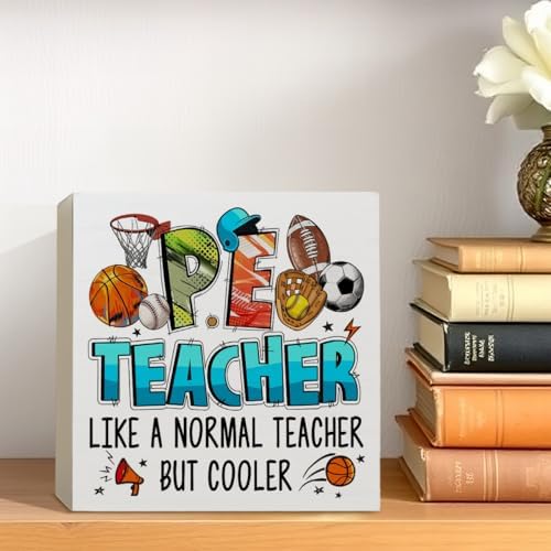 Pe Teacher Appreciation Gifts Wood Box Desk Decor Sign, Teachers Day