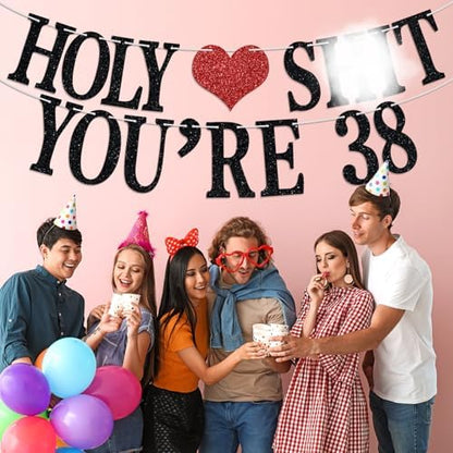Holy You're 38 Banner - Funny Happy 38th Birthday Bunting Sign, Cheers
