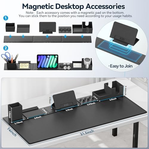 KDD Desk Pad Mat Set, 6 in 1 Mouse Mat with Magnetic Desktop Storage