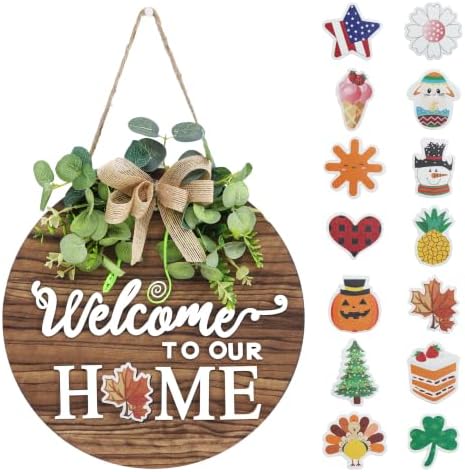 Interchange Welcome Sign Front Door Wreaths for Spring Fall Summer